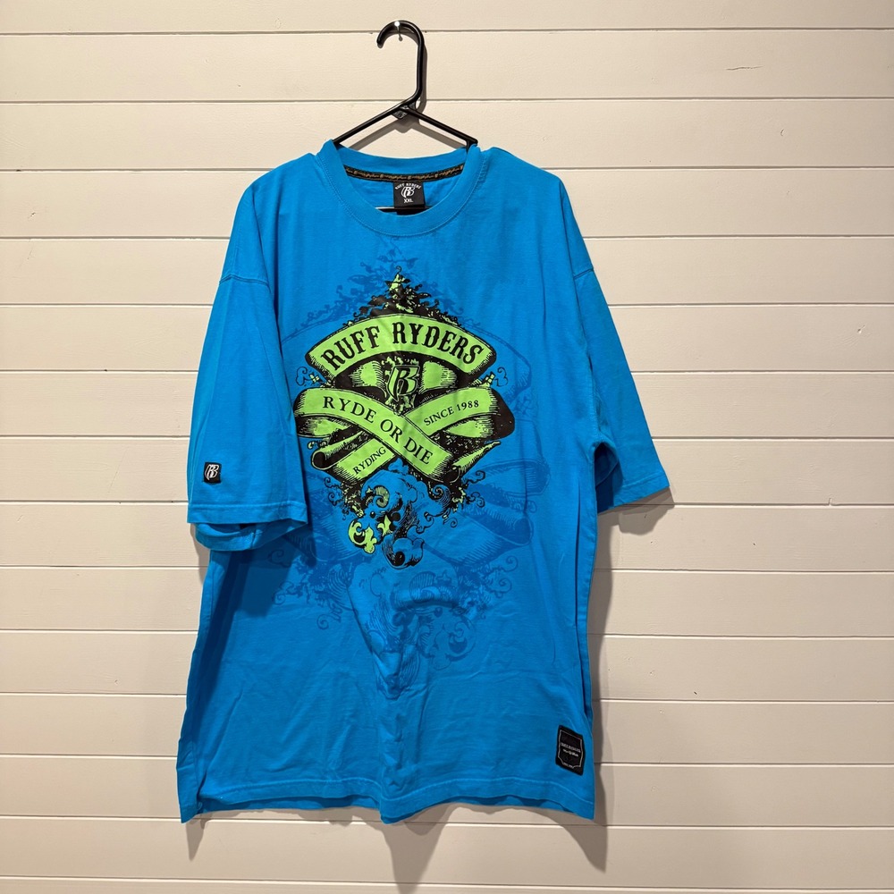 Ruff Ryders Ryde Or Die Mens T-Shirt XXL Blue Graphic Hip Hop Streetwear Vintage